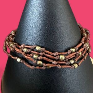 Tai brown string gold bead braided bracelet boho 6 - 6.25 inches